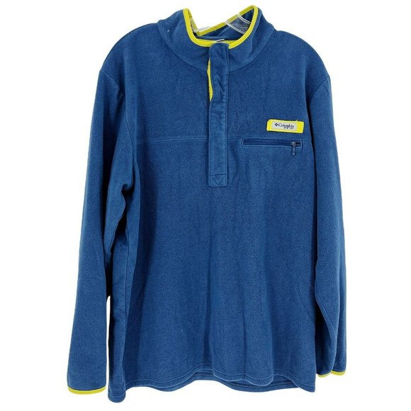 Columbia PFG Pullover Fleece Jacket Mens Large Blue 1/4 Quarter Snap Lon…